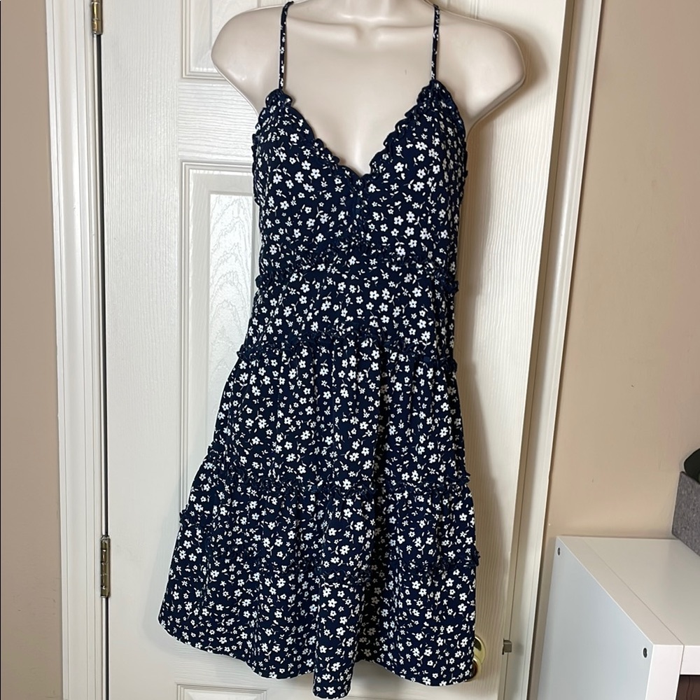 Navy Floral Spaghetti Strap Dress